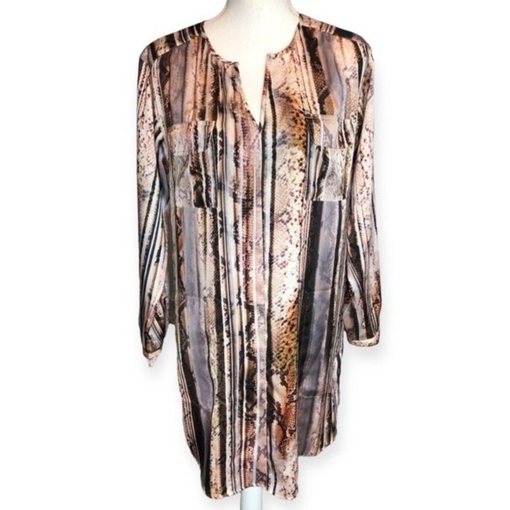 Boston Proper Satin Animal Print Long Sleeve Pullover Dress